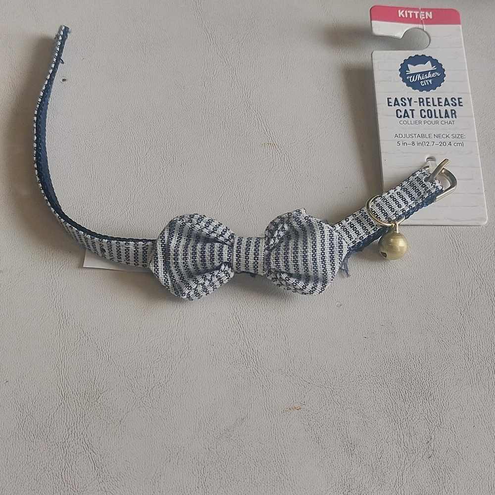 🐈‍⬛ Navy Blue And White Striped Kitten Collar with Bell
